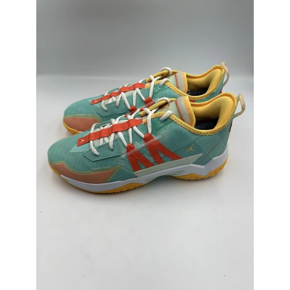 Jordan Men's Green Orange Yellow White Low Top Lace-Up Mesh Athletic Sneakers
